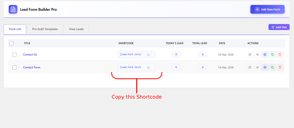 Lead Form Builder Shortcode
