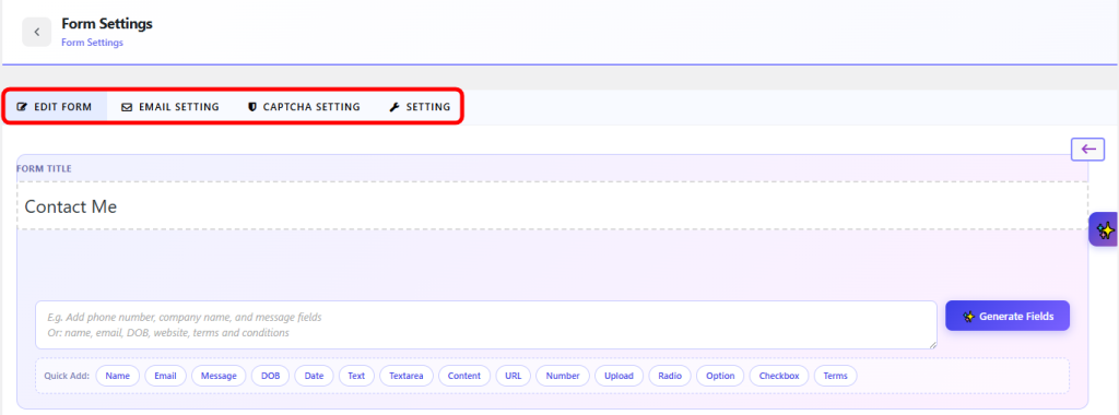 Lead Form Setting Options