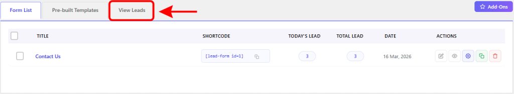 Lead Form View Leads