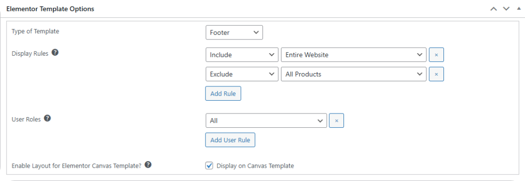Elemento footer template options