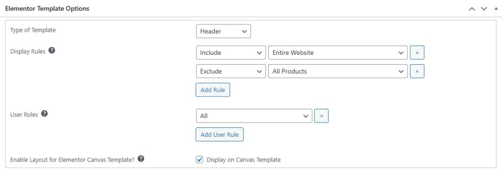 Elemento header template options