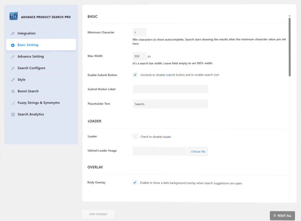 Basic Settings advance search 4