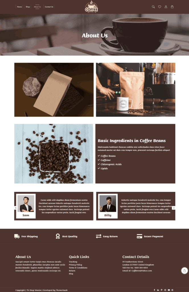 New Website Template For Coffee Store (One-Click Install) 4 About Us – Coffee Store