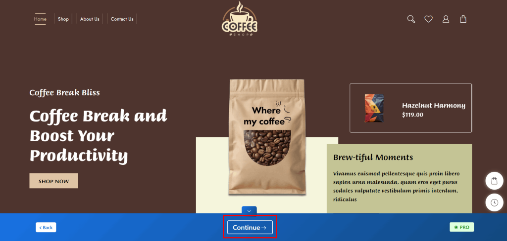 New Website Template For Coffee Store (One-Click Install) 23 coffe store continue