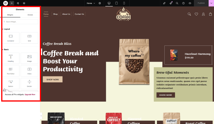 New Website Template For Coffee Store (One-Click Install) 27 coffee shop elementor page