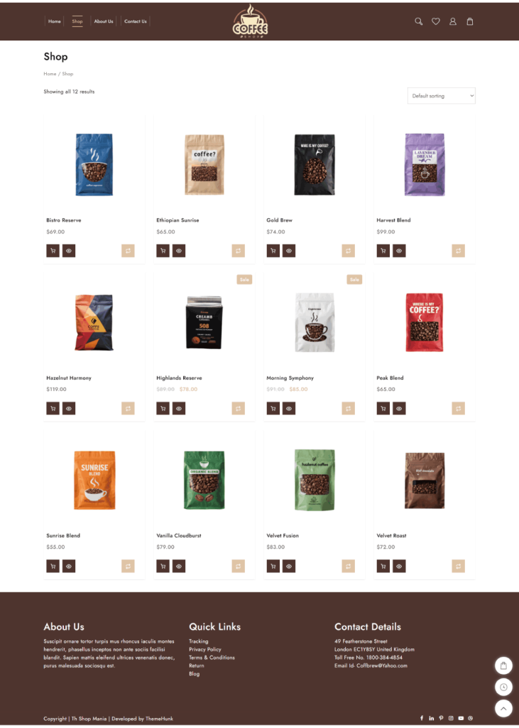 New Website Template For Coffee Store (One-Click Install) 3 coffee shop page