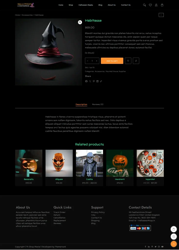 Halloween Single Product Page