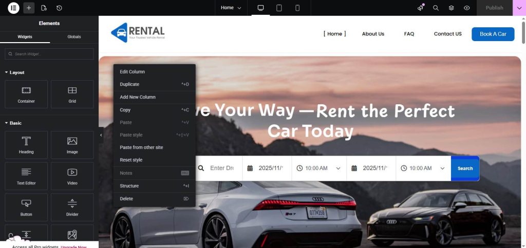 Car Rental Elementor
