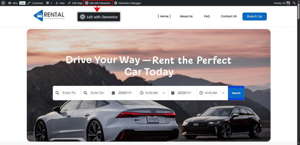Car Rental Edit with Elementor