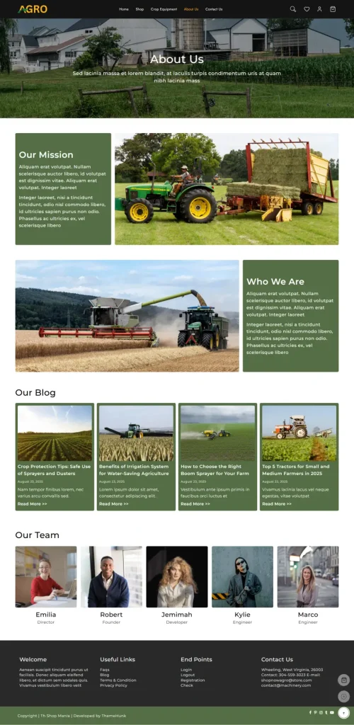 New Website Template for Agriculture Machinery Store (One-Click Install) 5 agro machinery about us page