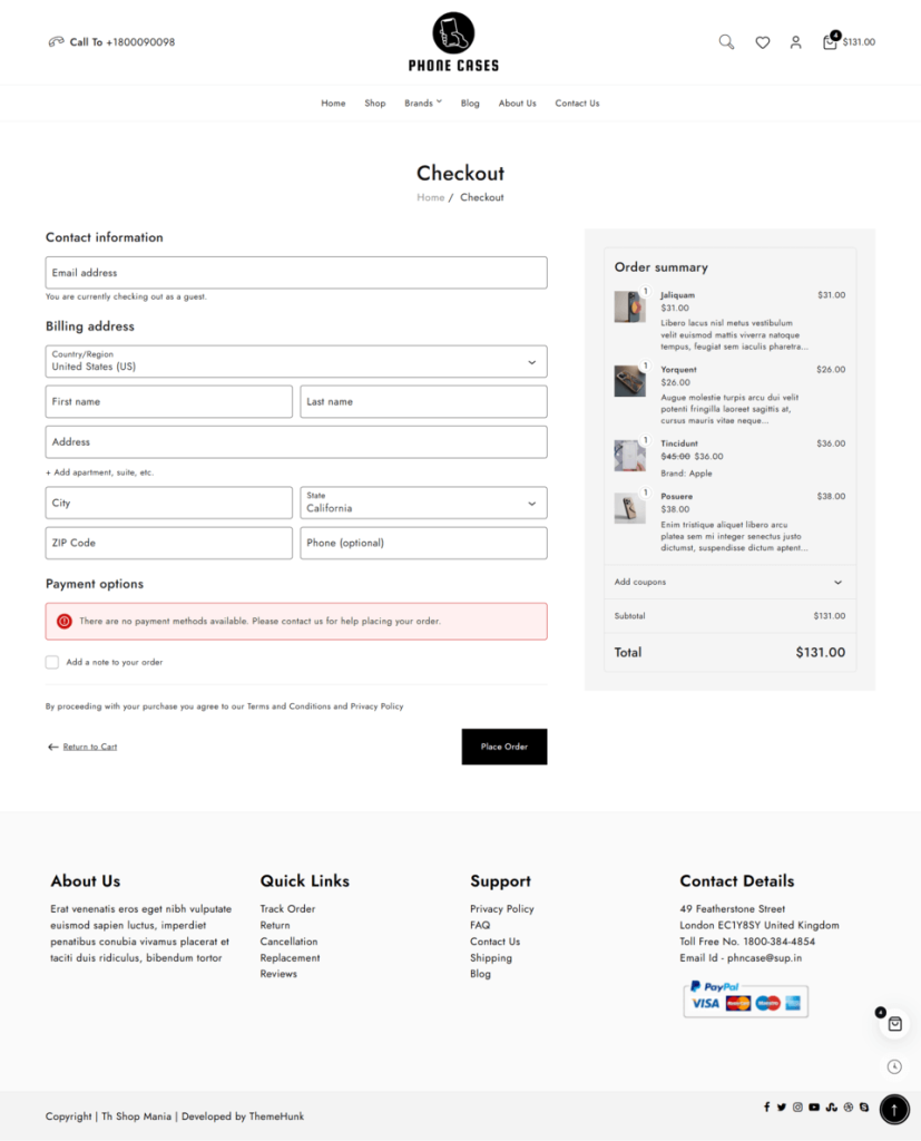 phone cases checkout page