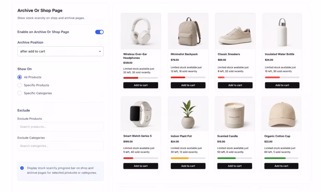 Display Stock scarcity on archive or shop pages